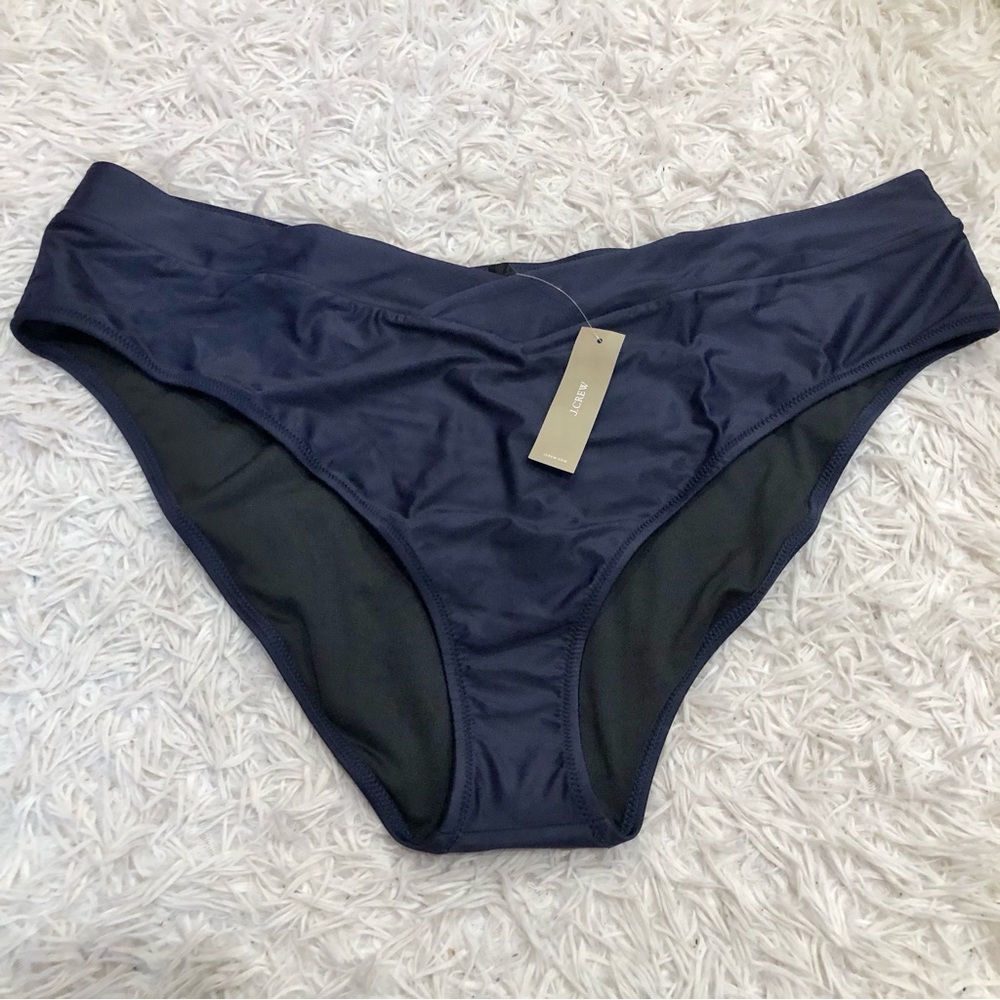J Crew Cross Front Cheeky Sleek Bikini Bottom‎ Navy Blue Size 3X